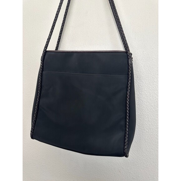 Brighton Nylon Shoulder Bag Braided Strap Croc Embossed Black Silver Western - Picture 5 of 11